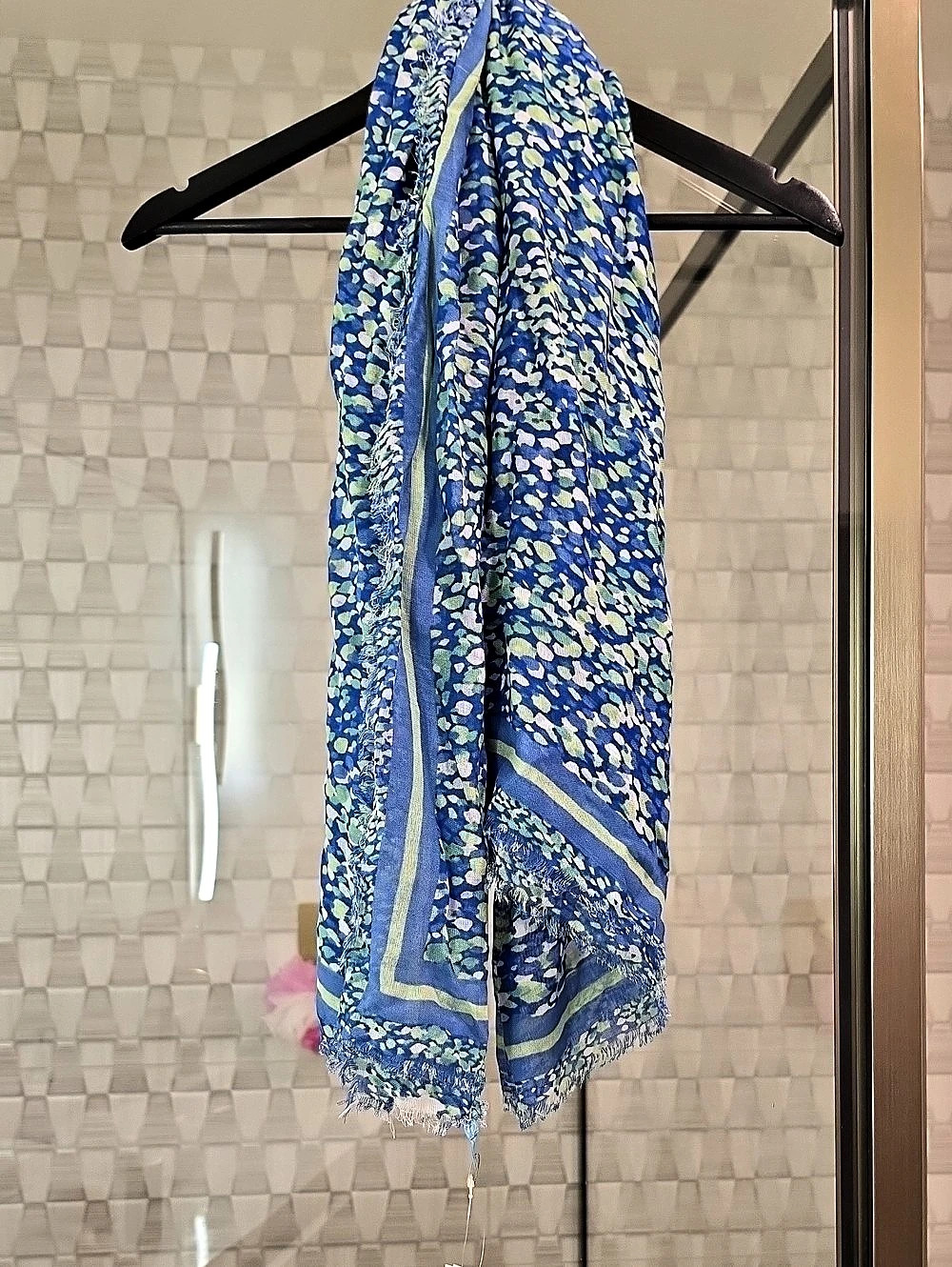 Giselle Scarf Abstract Print Scarf in Blue & Green NWT